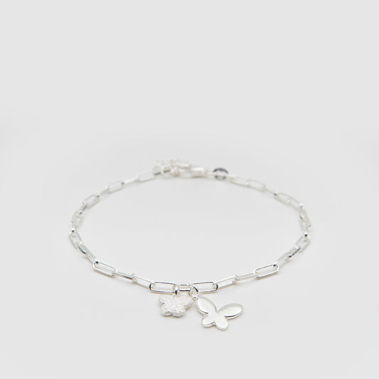 Pulsera Plata 925 Flor & Mariposa