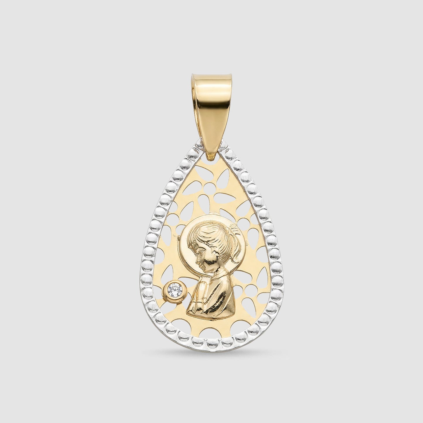 Medalla Bicolor virgen niña Oro 18K