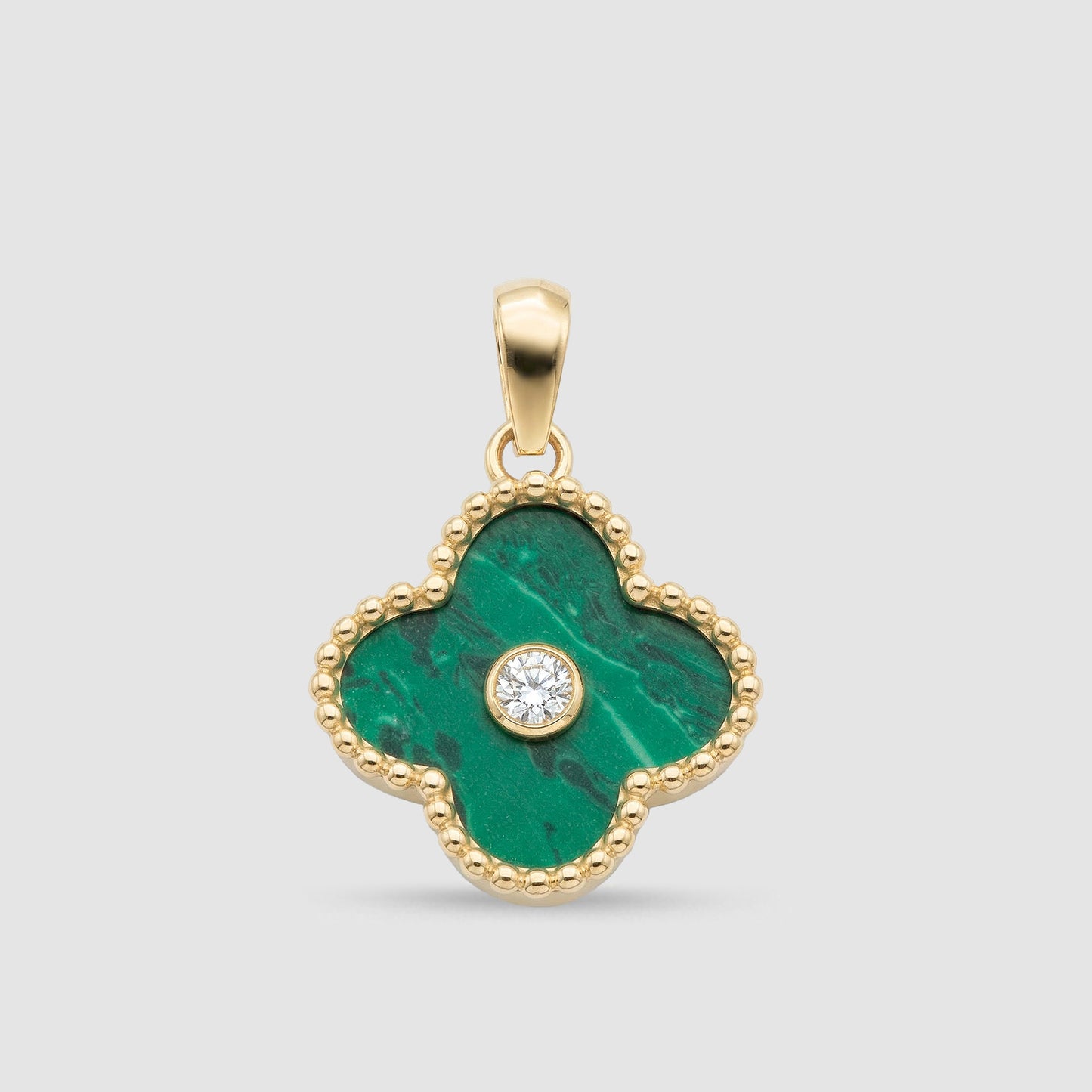Colgante Trebol Malaquita Oro 18K & Circonita