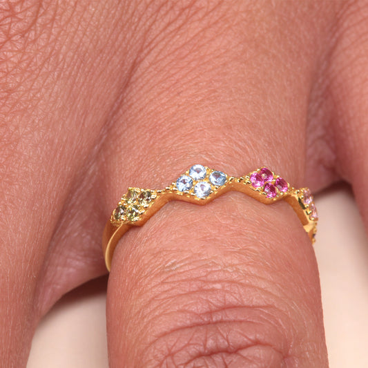 Anillo Oro 18K piedras multicolor