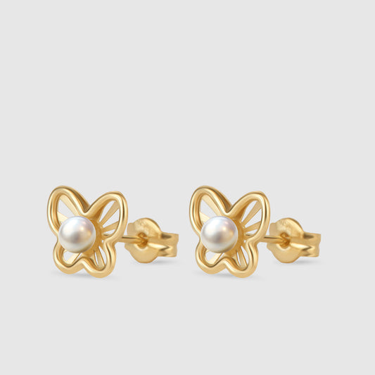 Pendientes Oro 18K Mariposa & Perla