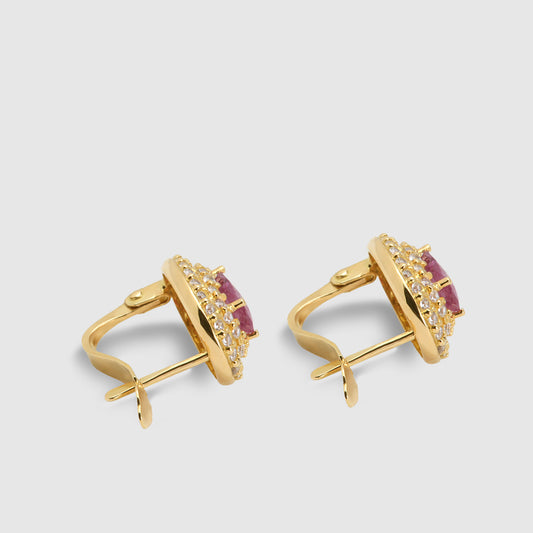 Pendientes Oro 18K Rubí y Circonitas.