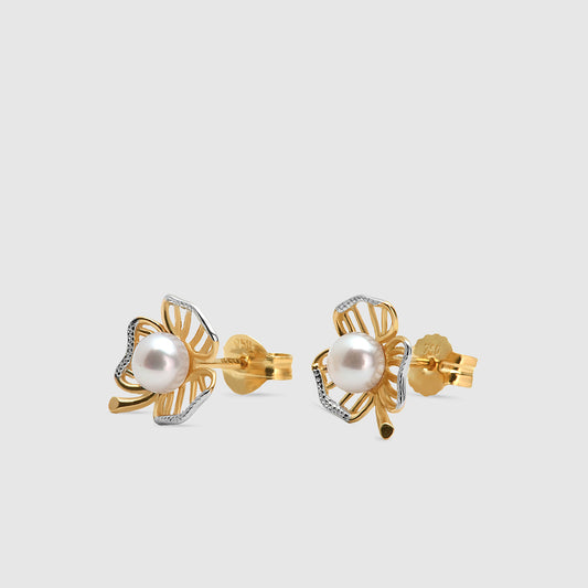 Pendientes flores con Perla & Oro 18K