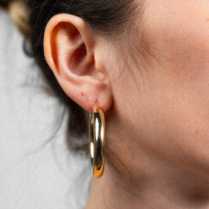 18K Gold Thick Hoop Earrings