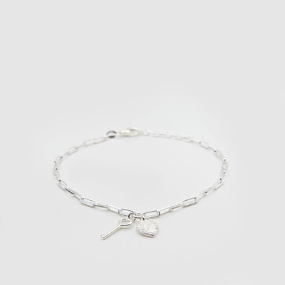 925 Silver Key &amp; Heart Bracelet