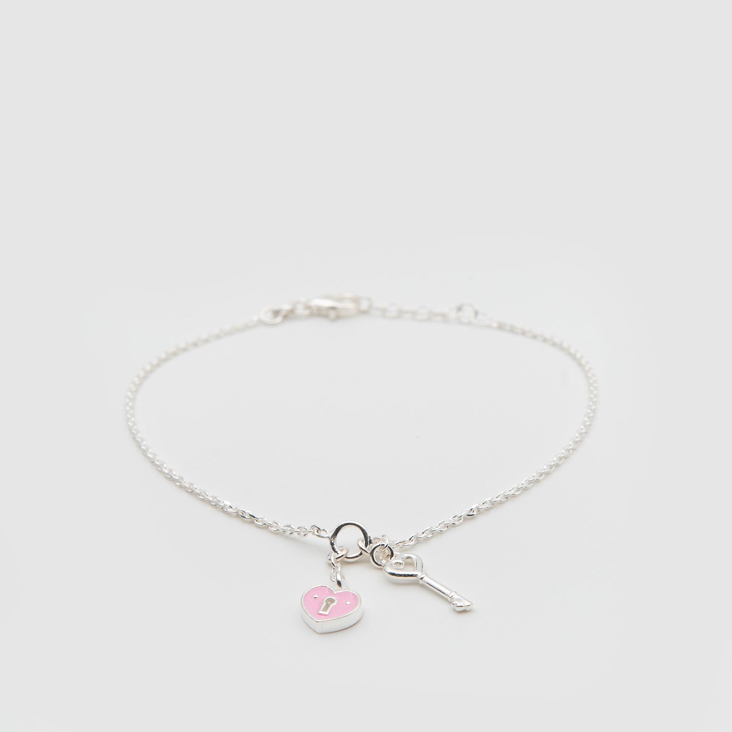 925 Silver Heart &amp; Key Bracelet