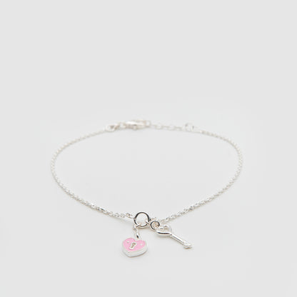 925 Silver Heart &amp; Key Bracelet