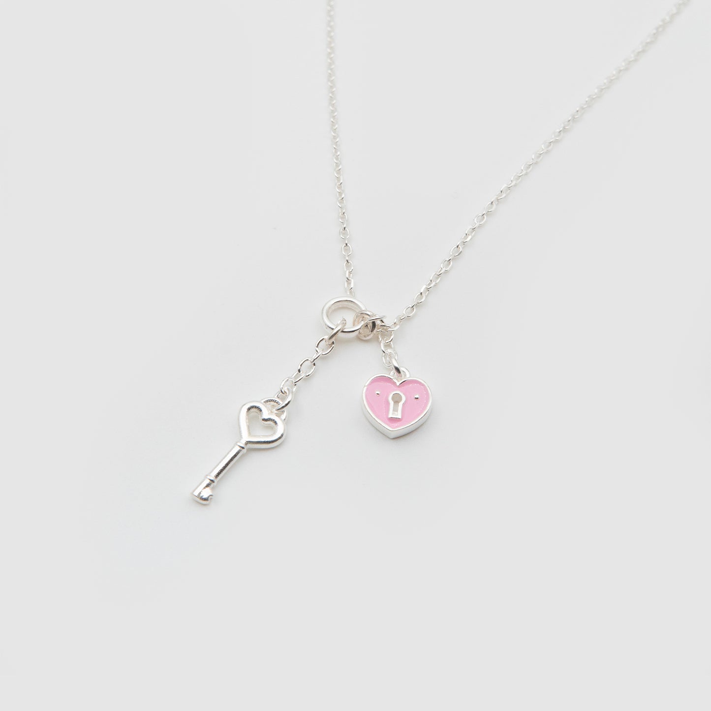 Pink heart and key choker 925 Silver