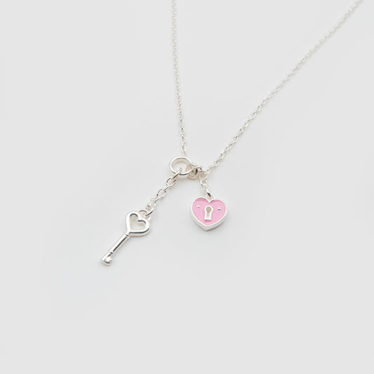 Pink heart and key choker 925 Silver