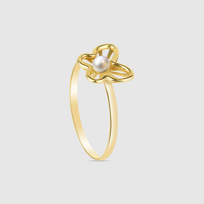 Anillo Oro 18k Mariposa & Perla