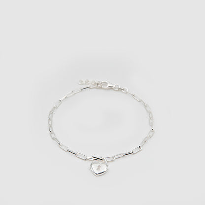 925 Silver Heart Padlock Bracelet