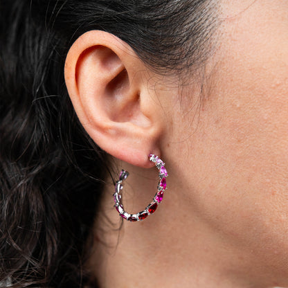 925 Silver hoop earrings with colored stone