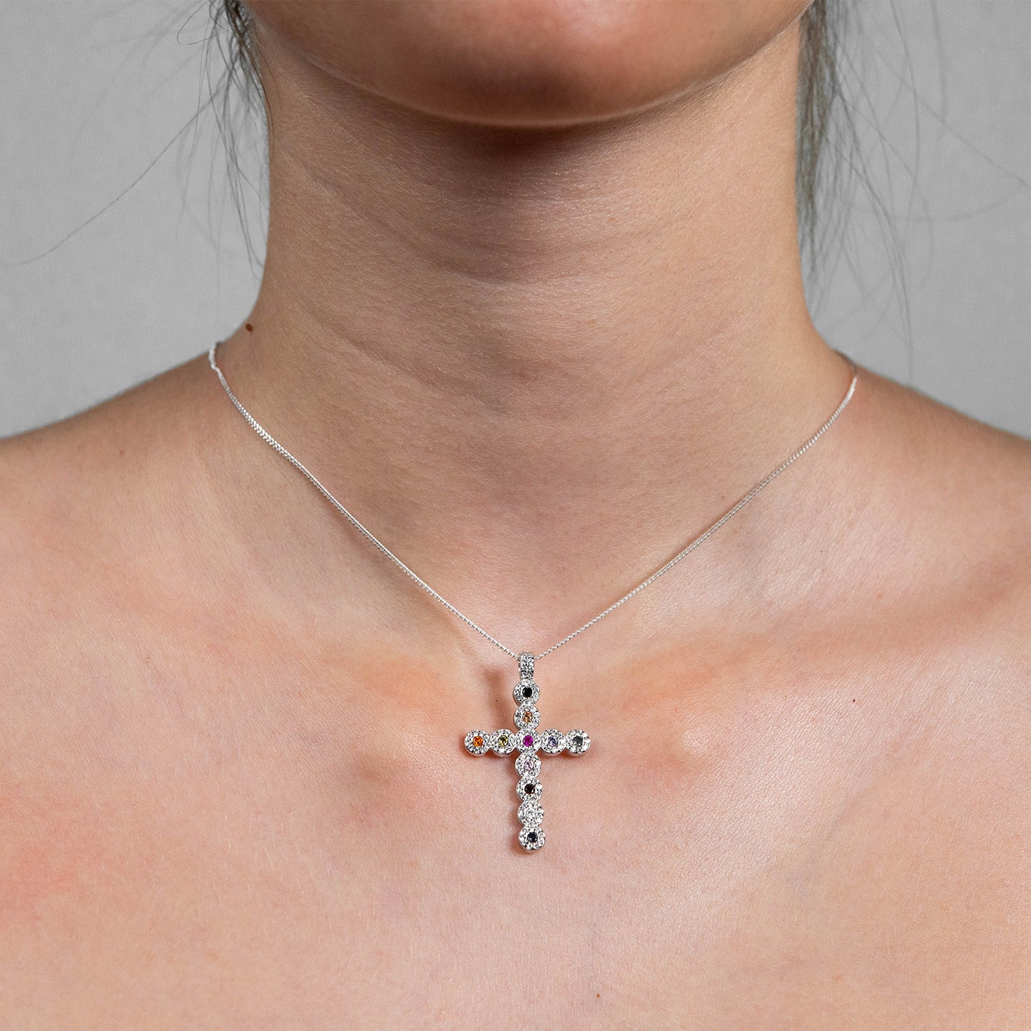 Silver Cross with colored stones