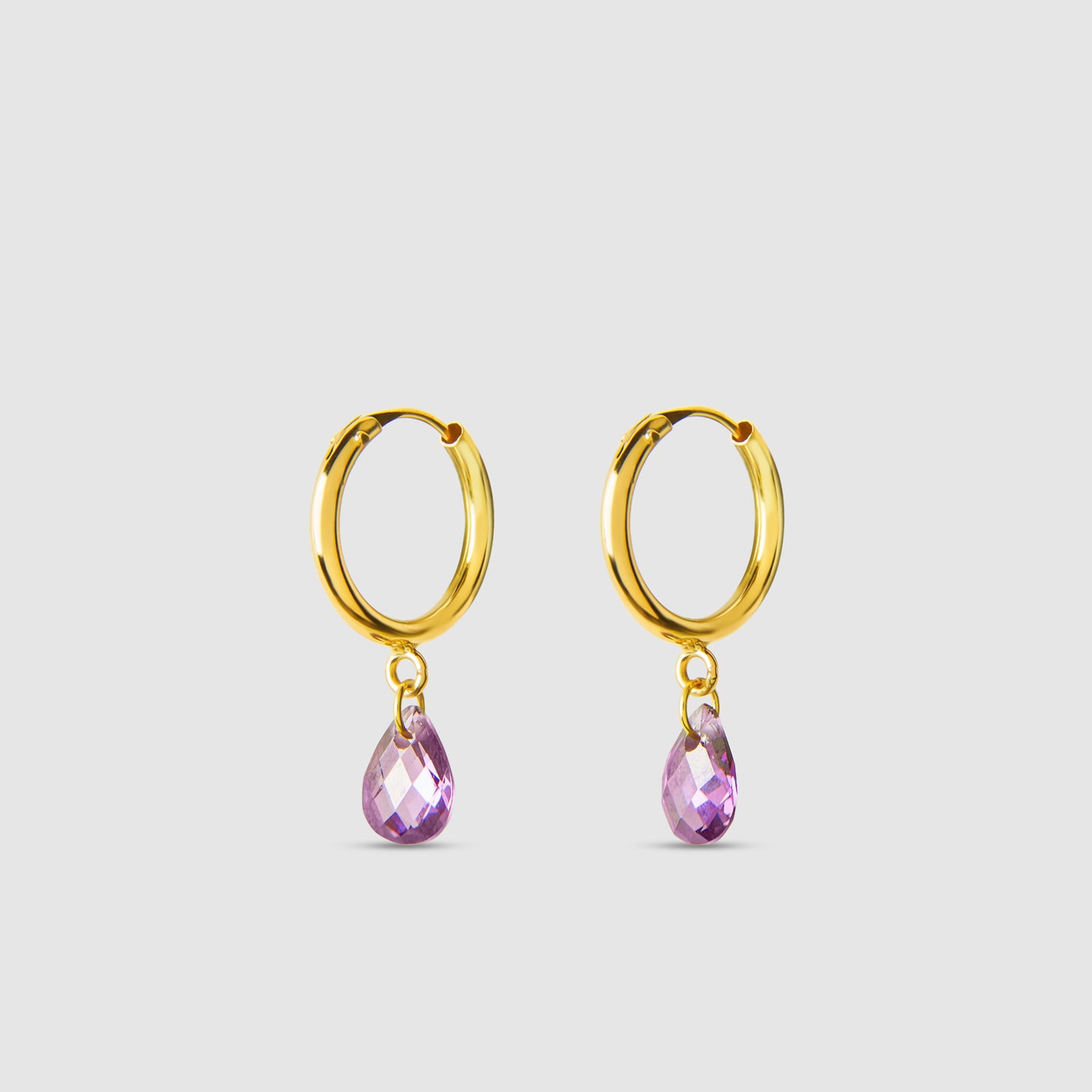 Hoop Earrings with Amethyst Stone and 18k Gold