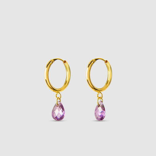 Pendientes de Aro con Piedra Amatista y Oro 18k