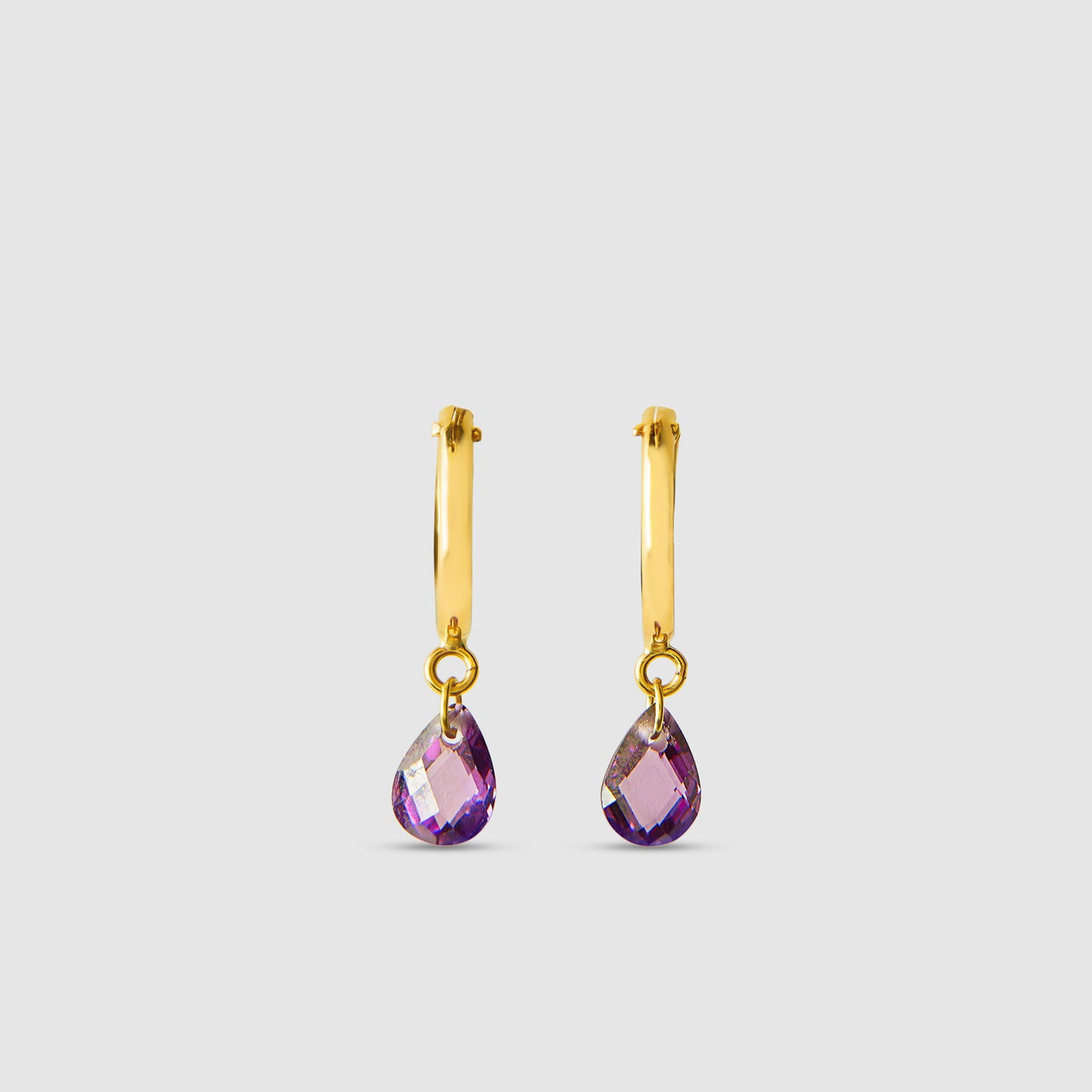 Pendientes de Aro con Piedra Amatista y Oro 18k