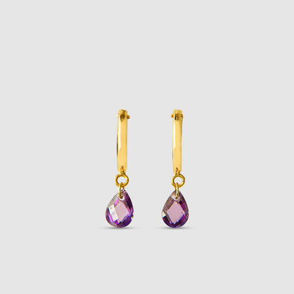 Hoop Earrings with Amethyst Stone and 18k Gold