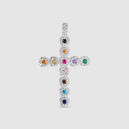 Silver Cross with colored stones