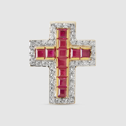 18K Gold Cross with Rubies and Zircons