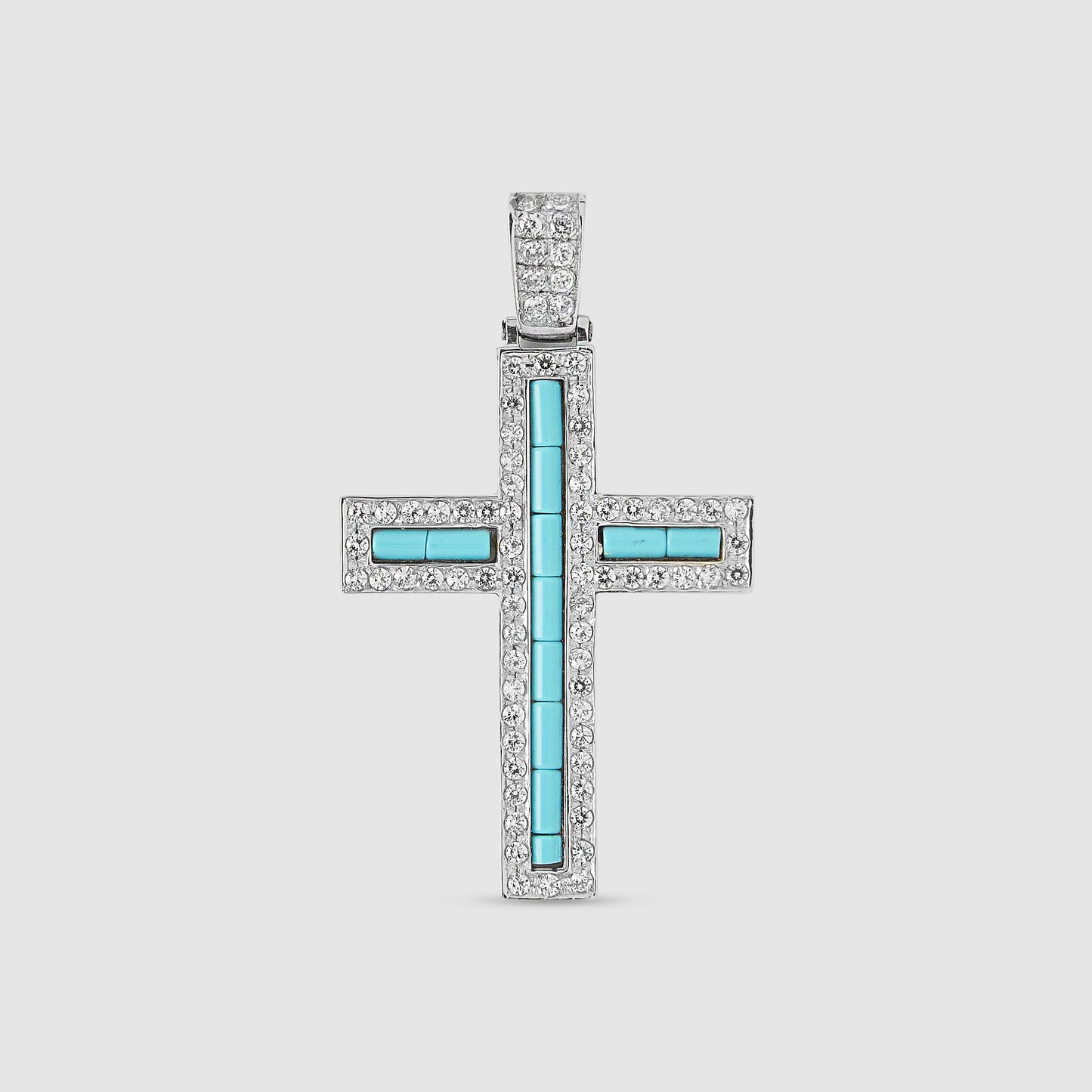 White Gold Cross with Turquoise resin and Zirconia