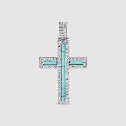 White Gold Cross with Turquoise resin and Zirconia