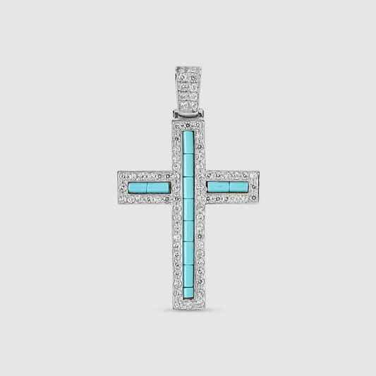 White Gold Cross with Turquoise resin and Zirconia