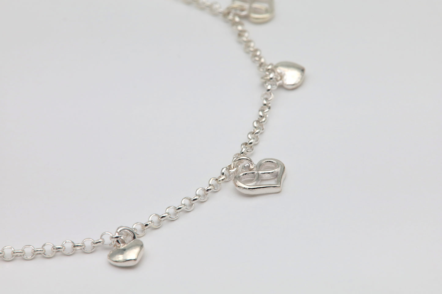 Pulsera Plata 925 corazones fantasía