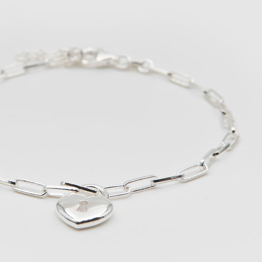 925 Silver Heart Padlock Bracelet