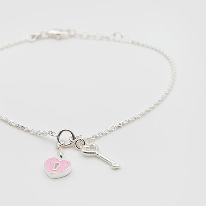 925 Silver Heart &amp; Key Bracelet