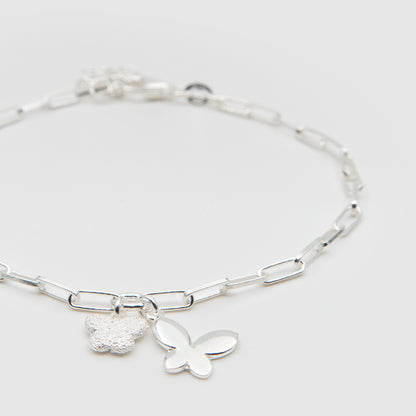 925 Silver Flower &amp; Butterfly Bracelet