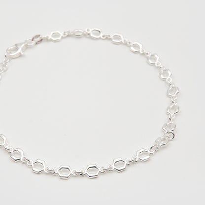 925 Silver Hexagon Link Bracelet