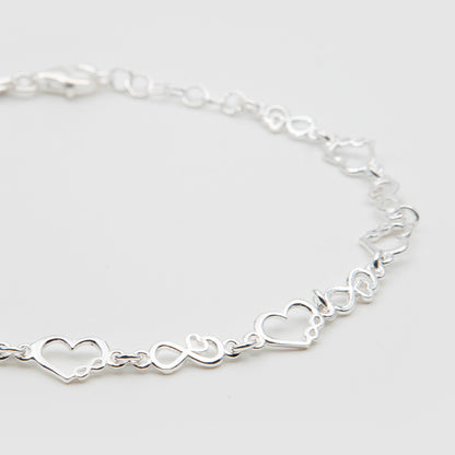 925 Silver Infinity &amp; Hearts Bracelet