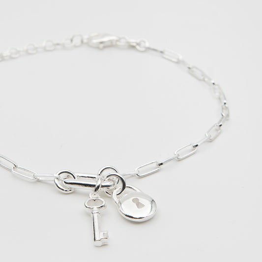 925 Silver Key&amp;Padlock Bracelet