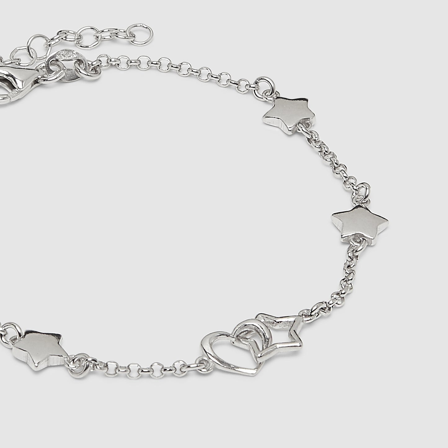 925 Silver Stars and Heart Bracelet