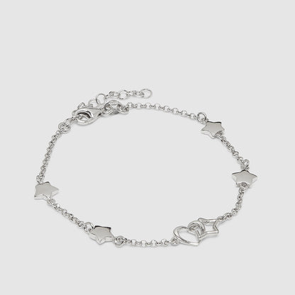 925 Silver Stars and Heart Bracelet