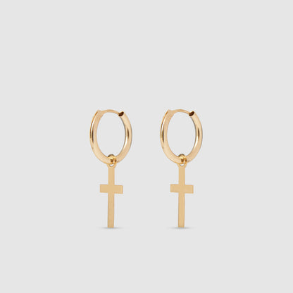 Hoop earrings with cross 18K Gold