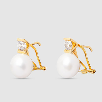 18K Gold Earrings with Pearl and Zirconia