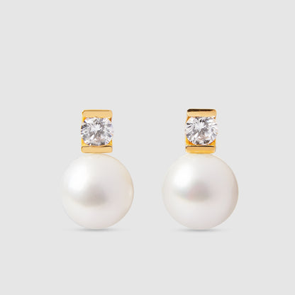 18K Gold Earrings with Pearl and Zirconia