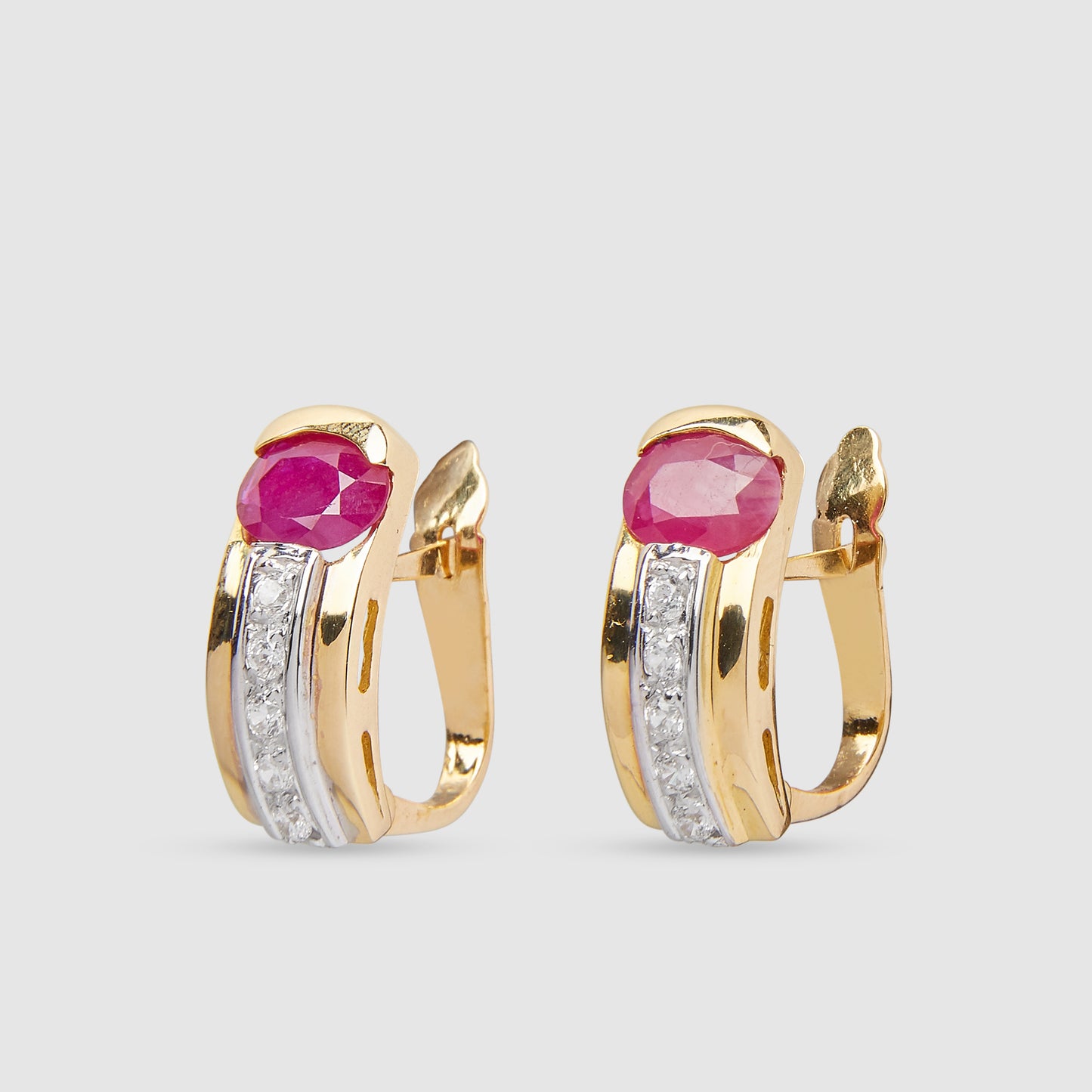 18K Gold Earrings with Ruby and Zircons