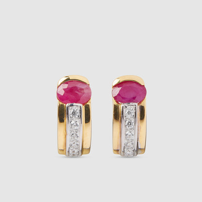 Pendientes Oro 18K con Rubí y Circonitas