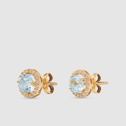 18K Gold Earring with Blue Topaz and Zirconia