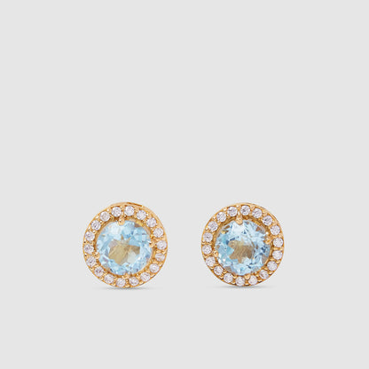 18K Gold Earring with Blue Topaz and Zirconia