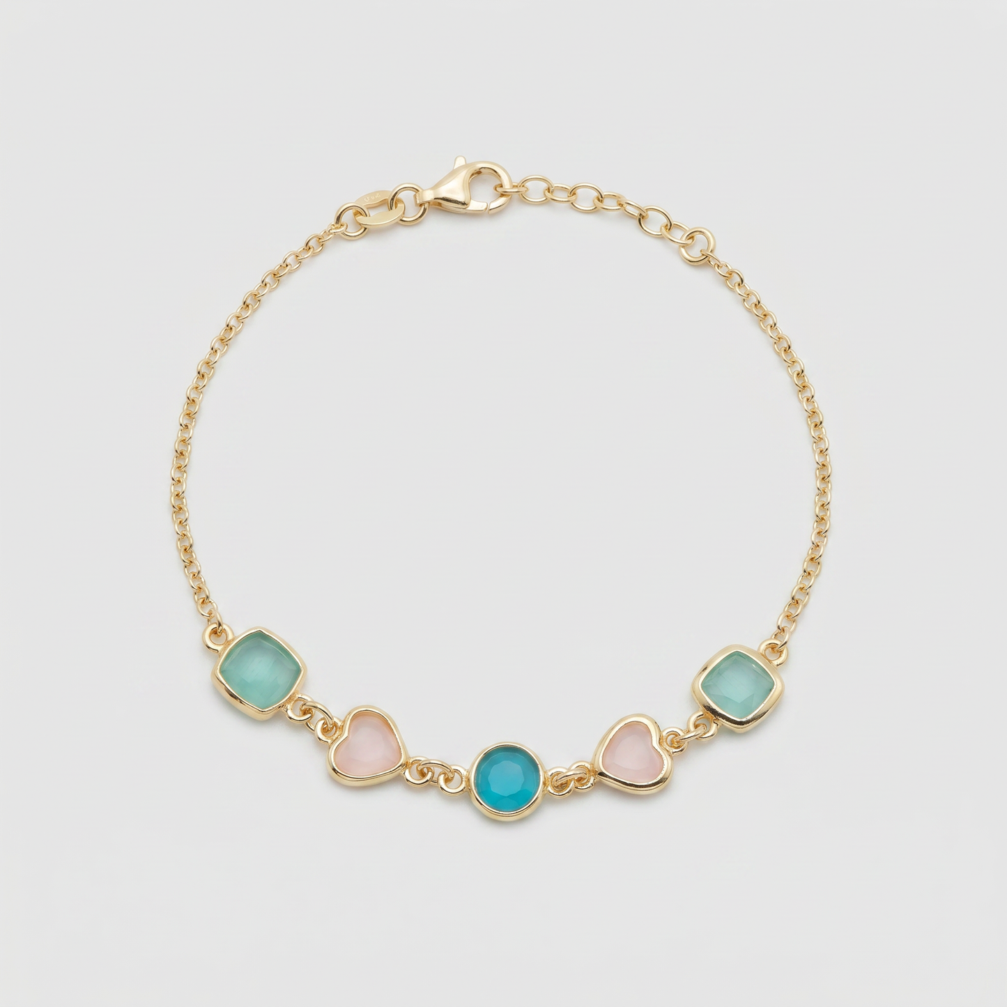 Pulsera piedras verdes y rosas