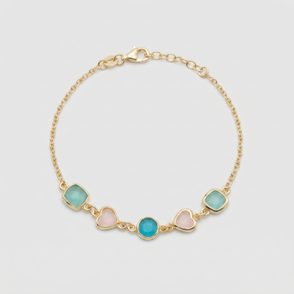 Pulsera piedras verdes y rosas