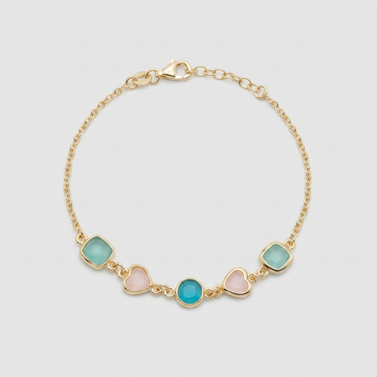 Pulsera piedras verdes y rosas