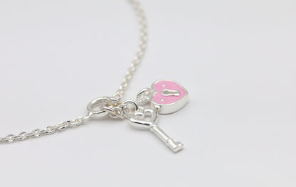 925 Silver Heart &amp; Key Bracelet