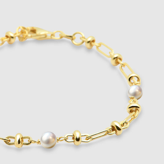 Pulsera `Pearl Bows´ Plata dorada perla