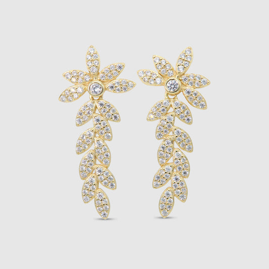 925 Silver Flower Earrings &amp; Gold Finish Zirconia