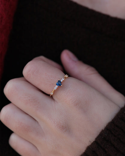 Anillo Plata 925 Baño Oro & Piedra Azul