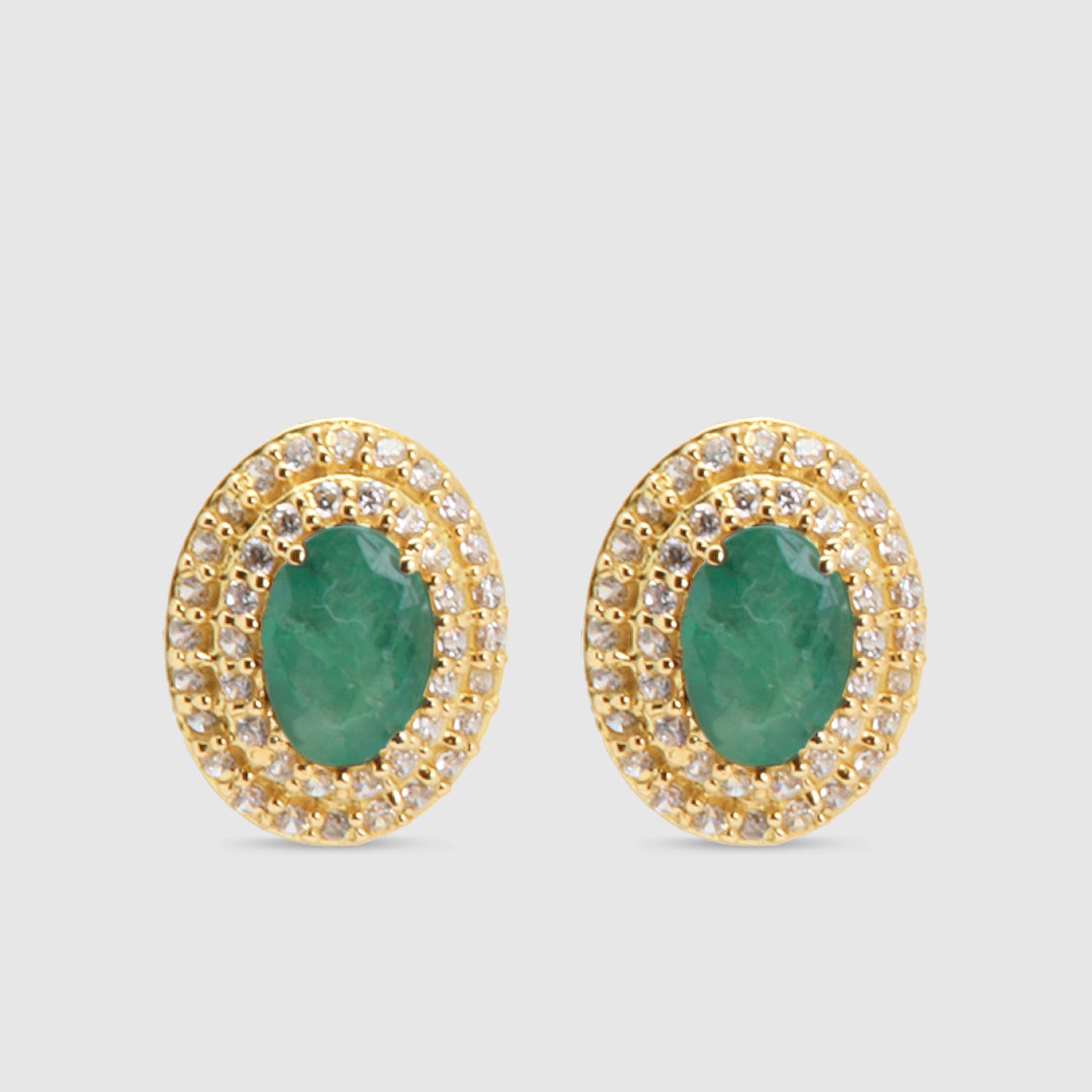 Pendientes Oro 18K Esmeralda y Circonitas.